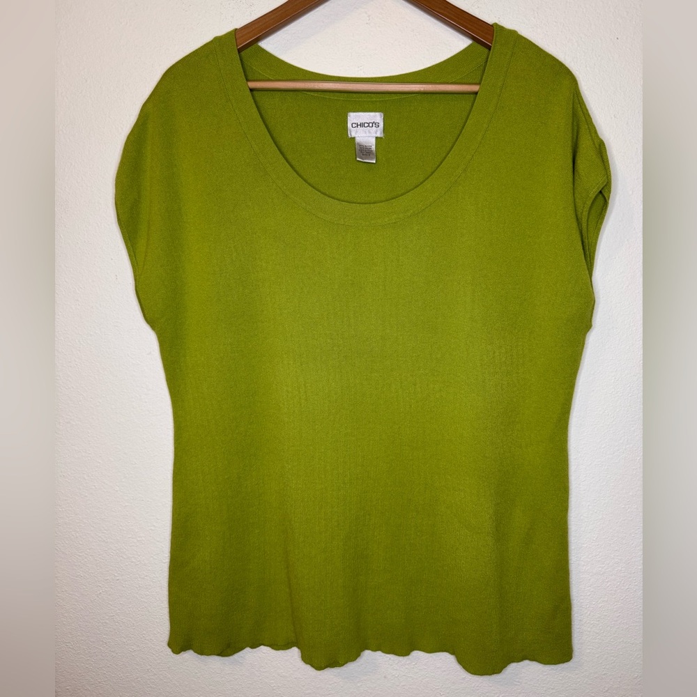 Chico's SZ 3 Green Blouse Cap Sleeve